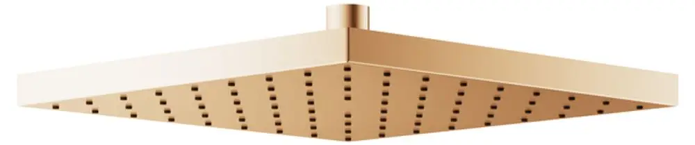 Kopfbrause von Keuco in quadratischer Form mit einer glatten Oberfläche und mehreren Auslassdüsen. Ausführung in Bronze, geeignet für die Montage an der Decke.